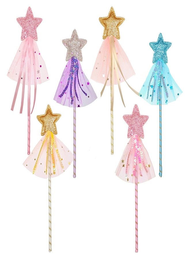 PPXMEEUDC 6 PCS Glitter Princess Wand Kit Fairy Star Magic Dress-up Wand for Girl's Costume Role Play Show Cosplay Birthday Party Favor - Image 1